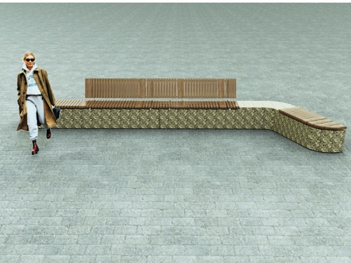 Модульная скамейка "Комплекс МАФ" бетонная, ДШВ (см) - 298*50*92, вес - 860 кг